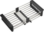 TUTEW Dish Drying Rack, Over The Sink Dish Drying Rack, Stainless Steel Drainer with Adjustable Arms Holder Functional Kitchen Sink Organizer for Vegetable and Fruit, Black