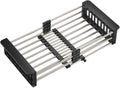 TUTEW Dish Drying Rack, Stainless Steel Dish Drainer with Adjustable Arms Holder Functional Kitchen Sink Organizer for Vegetable and Fruit, Black Large