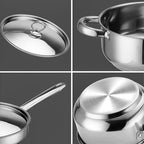 Stainless Steel Cookware Set - 15 Piece Stainless Steel Pots and Pans Set, Includes 6 Pots and Pans, 6 Lids and 3 Utensils, Fixed Handles, Induction Safe and Dishwasher Safe