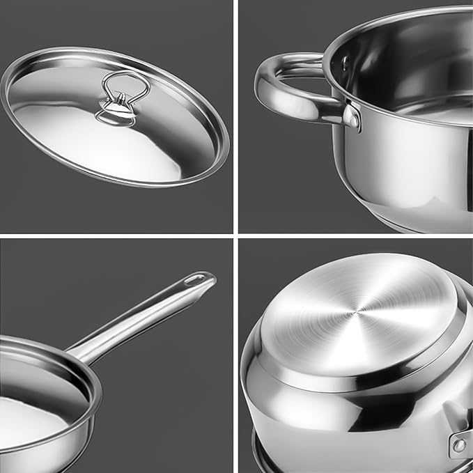Stainless Steel Cookware Set - 15 Piece Stainless Steel Pots and Pans Set, Includes 6 Pots and Pans, 6 Lids and 3 Utensils, Fixed Handles, Induction Safe and Dishwasher Safe