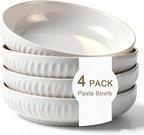 8 Inch Ceramic Pasta Bowls set of 4, 32 Oz White Serving Bowls - Microwave, Dishwasher & Oven Safe, Shallow Soup Bowls for Salad, Pasta, Cereal