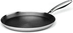 Innerwell Stainless Steel Crepe Pan - 11inch Nonstick Crepe Pan, Stainless Steel Honeycomb Coating Pancake Pan, Non Stick Flat Skillet Tawa Dosa Tortilla Griddle Pan, Induction Compatible, PFOA Free