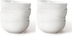 Artena Ceramic Cereal Bowls 26 oz, Embossment Soup Bowls Set of 4, White Salad Bowl for Kitchen, Dinner, Breakfast, Oatmeal, Rice, Pasta, Dishwasher Microwave Safe Bowls (Stripes) (Pack of 2)