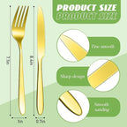 Nuenen 50 Pieces Stainless Steel Forks Silverware Set Dinner Forks and Knives Flatware Tableware Cutlery Set for Kitchen Restaurant(7.1 x 1 Inch, 8.4 x 0.7 Inch,Gold)