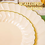Lullaby 60PCS Light Yellow Scalloped Plastic Plates, Disposable Elegant Plates Include 30pcs Dinner Plate 10.25", 30pcs Plastic Dessert Plate 7.5", Perfect for Wedding and Party