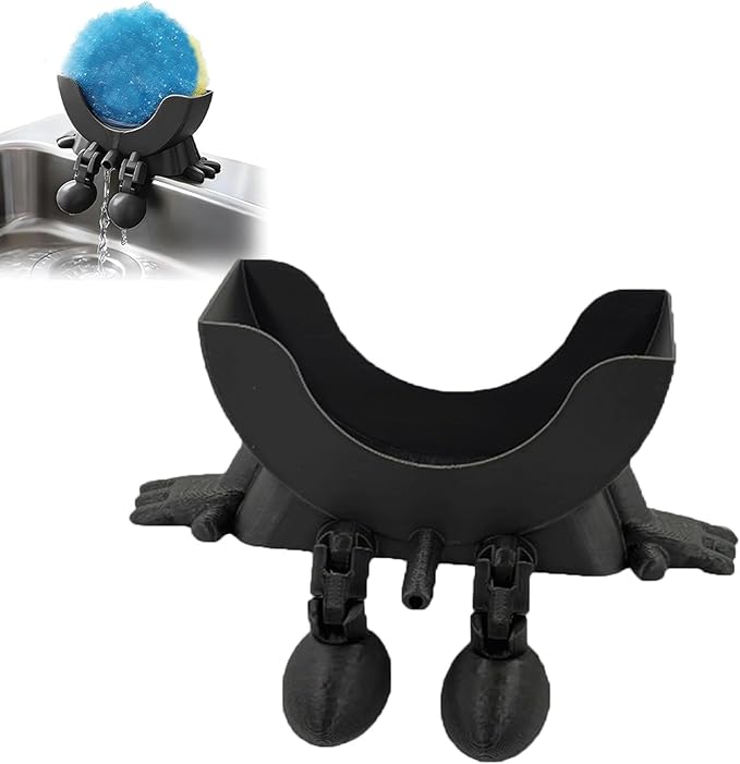 Cute Hanging Sponge Holder with Drainage, 3D Printed Sponge Holder, Funny Sponge Stand for Kitchen Sink, Keeps Your Sponge Dry & Smiling, No sponge ﻿ (Black)