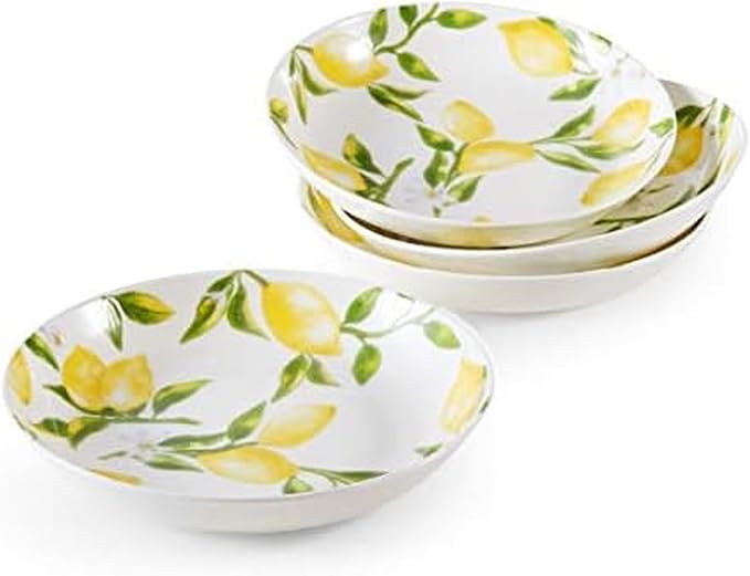 Mikasa Lemons Bone China Lightweight Chip Resistant Set Of 4 Pasta Bowls, 8.5 Inch, 20 fl oz