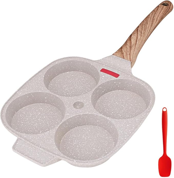 Egg Pan Egg Frying Pan, Fried Egg Pan Nonstick 4 Cups Pancake Pan Aluminium Alloy Cooker for Breakfast, Induction Compatible (White)