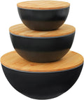 Sustainable Salad Bowls Set with Wooden Lids (3 Bowls + 3 Lids) – Eco-Friendly, Multi-Purpose Mixing and Serving Bowls for Kitchen, Food Prep, and Storage