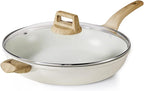 CAROTE 12.5 Inch Non Stick Frying Pan with Lid,White Granite Nonstick Skillet Omelet Pans, Egg Pan Granite Cookware, PFOS & PFOA Free