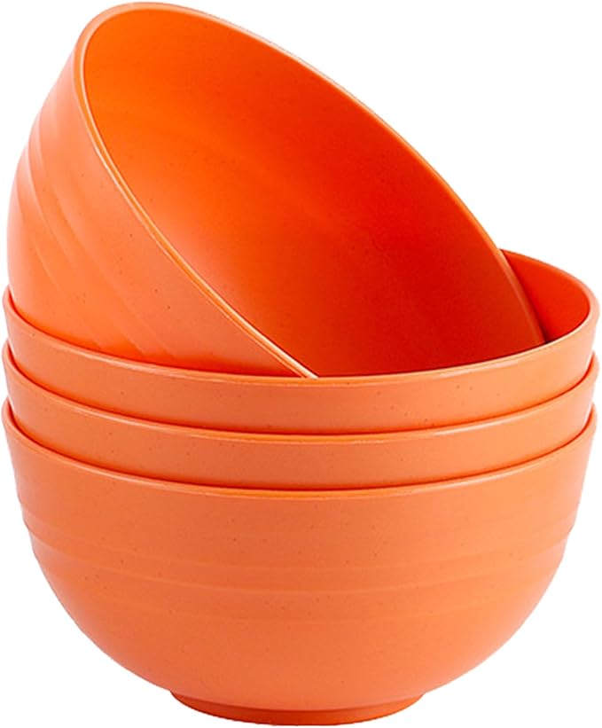 Unbreakable Wheat Straw Cereal Bowls Set of 4, 24 OZ Microwave and Dishwasher Safe Lightweight Soup and Salad Bowl Sets, Reusable Dessert Bowls for Rice, Pasta, Snack, Fruit, BPA Free (Orange)