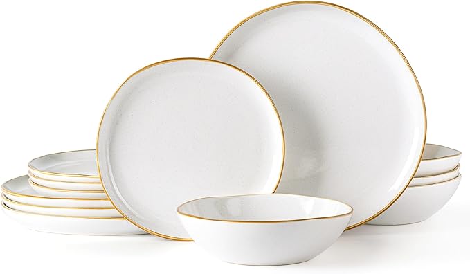 AmorArc Ceramic Dinnerware Sets,Handmade Reactive Glaze Stoneware Plates and Bowls Sets,Highly Scratch Resistant | Dishwasher & Microwave Safe Dishes Set,Service for 4 (12pc)