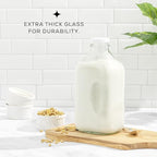 JoyJolt Glass Milk Bottles with Lids and Pourer – 64 Oz, 3 Pack Airtight Heavy Duty Reusable Glass Bottles, Leakproof, BPA-Free, Food Grade, Dishwasher Safe Jug, Pitcher for Milk, Juice, and Water