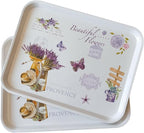 Large Serving Platter Melamine Trays 2 Pack Stackable Food Tray with Floral Print for Gift, Party, Decor, Home, Restaurant (Purple Lavender, Medium)