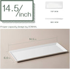 DOWAN 14.5" Rectangular Plates Set of 4 - Long Serving Trays for Sushi, Pasta, Chips, Appetizer, Cake - White Ceramic Rectangle Platter for Party, Restaurant, Banquet - Dishwasher & Oven Safe