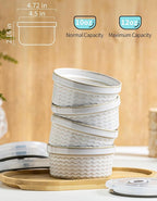 12 oz Ramekins with Lids Airtight Ceramic Storage Containers with Lids for Meal Prep/Moving/Freezer/Oven, Creme Brulee Ramekin Sets with Covers for Leftovers, Baking, Cooking, Beige Ripple
