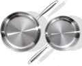 DELARLO Tri-Ply Stainless Steel Pan, 18/10 Frying Pan, Oven Safe Up to 600°F, Nontoxic Cookware, Compatible with All Cooktops Skillet, Durable, Fast Even Heat Fry Pan,9+11 inch Pan