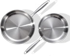 DELARLO Tri-Ply Stainless Steel Pan, 18/10 Frying Pan, Oven Safe Up to 600°F, Nontoxic Cookware, Compatible with All Cooktops Skillet, Durable, Fast Even Heat Fry Pan,9+11 inch Pan