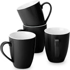 BTaT- Porcelain Coffee Mugs Set, 16 Ounces, 4 Pack, Black Ceramic Coffee Mugs with Handle, Restaurant Cups for Mocha, Tea, Cappuccino, Cocoa, Cereal, Mug Gift Set, Dishwasher and Microwave Safe