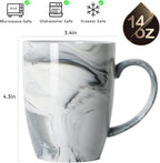 Smilatte 14 OZ Marble Coffee Mugs, M067 Novelty Marble Ceramic Cup for Home and Office, Microwave Dishwasher Safe, Set of 4, Gray