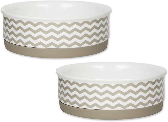 Bone Dry Ceramic Pet Collection Chevron, Medium Set, 6x2, Stone, 2 Piece