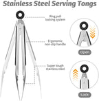 12 Pcs Stainless Steel Kitchen Tongs, 7/9/12 Inches Heat Resistant Cooking Tongs Heavy Duty Metal Locking Tong Non-Slip Metal Food Tong for Cooking Food Grill Salad BBQ