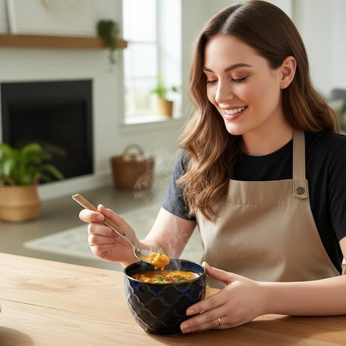 Ceramic Cereal Bowls Set for kitchen,24 oz Deep Soup Bowls for Cereal, Salad, Pasta,Ramen,Porcelain Soup Oatmeal Bowls Set of 2,Microwave & Dishwasher Safe. (Dark Blue)