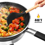 oannao Silicone Cooking Utensils Set - 446°F Heat Resistant Silicone Kitchen Utensils for Cooking,Kitchen Utensil Spatula Set w Wooden Handles, BPA FREE Gadgets for Non-Stick Cookware (Black)