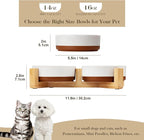 MALACASA Ceramic Dog Bowls Small Size Dog with Wood Stand, 1.5-Cup Ceramic Puppy Bowls for Cats & Small Dogs, Dual Food and Water Bowls with Weighted Non-Slip Base, Glaze Matte,14 Oz