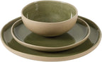 Gibson Elite Manila Bay 12-Piece Stoneware Dinnerware Set, Service for 4, Reactive Glaze Modern Artisan Plates, Bowls & Mugs, Green, Round Design