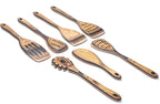 7 Pcs Wood Cooking Utensils Set, Wooden Kitchen Utensil Set for Cooking, Wooden Cooking Spoons & Spatulas with Spoon Rest, Safe for Non-Stick Cookware, Brown