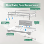 Dish Drying Rack,Dish Racks for Kitchen Counter, Metal Dish Drainer with Adjustable Drainage Spout, Removable Knife and Fork Holder (White)