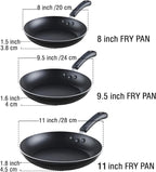Cook N Home Basics Nonstick Frying Pan Set, 8/9.5/11-Inch 3-Piece Non Stick Saute Fry Pan Skillet Set, Black