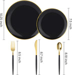 DaYammi 150Pcs Black Plastic Plates with Gold Silverware,Black Disposable Plates Set Included 30 Dinner Plate,30 Dessert plate,30 Knives,30 Forks,30 Spoons,black and gold plates for Party Wedding