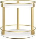 Lazy Susan Organizer, Rotating Spice Rack, 2 Tier Spice Turntable Organizer, Industrial Turntable Spice Holder, for Kitchen Countertop and Cabinet, Compact and Versatile, White and Gold SR22DW