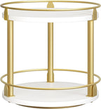 Lazy Susan Organizer, Rotating Spice Rack, 2 Tier Spice Turntable Organizer, Industrial Turntable Spice Holder, for Kitchen Countertop and Cabinet, Compact and Versatile, White and Gold SR22DW