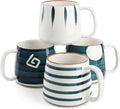 DEAYOU Set of 4 Porcelain Coffee Mugs, 17 Oz Ceramic Coffee Cups with Handles, Large Hand-Painted Tea Cups for Cappucino, Milk, Latte, Cocoa, Hot or Cold Drinks, Microwave & Dishwasher Safe