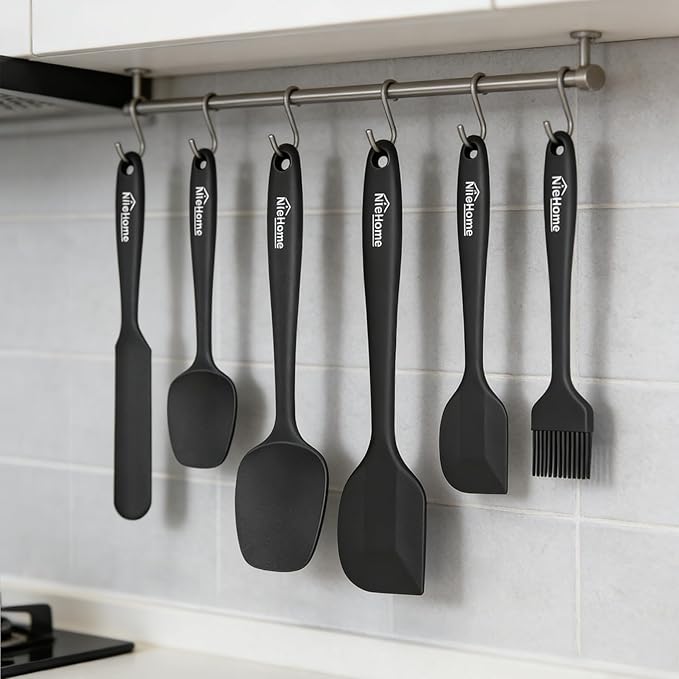 NileHome Silicone Spatula Set, 6 Pieces Food Grade Kitchen Utensils with Silicone Brush Heat Resistant BPA-free Rubber Spatula for Scraping, Baking, Cooking, Mixing