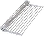 Hhyn Roll-Up Sink Drying Rack 17.7"(L) x 13.8"(W) - Multipurpose Heat Resistant Over The Stainless Steel & Silicone Dish Rollable Kitchen Drainer, Gray