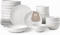 FOBENTA 32-Piece Luxury Dinnerware Set,Complete Plates and Bowls Set for 8,Upscale Ceramic Dish Set for Hosting, Holidays & Family Gatherings–Microwave & Dishwasher Safe