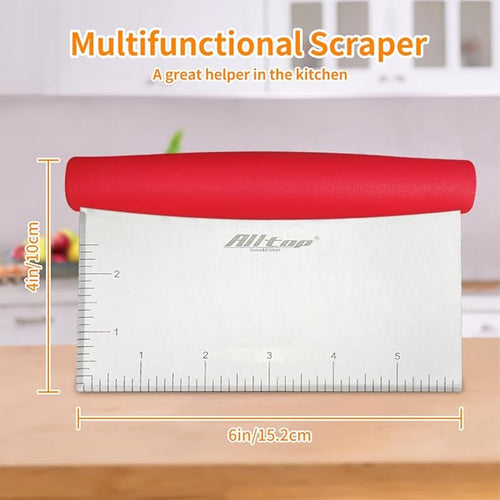 ALLTOP Bench Scraper & Chopper for Kitchen - Ideal Baking Essential Utensil,Stainless Steel Pastry/Dough/Food Cutter Tool for Cake Pizza Bread,Cooking - 1 Pack,Red