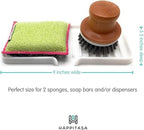 Happitasa Silicone Soap Dish Tray and Sponge Holder with Drain Chute | Bathroom and Kitchen Sink Organizer Caddy (Dark Chocolate, 9"x3.5", 5.6 Ounces)