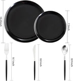 DaYammi 30 Guests Black Plastic Plates with Disposable Silverware,Silver Cutlery with Black Handle,Silver Disposable Dinnerware:60 Dinner/Dessert Plates,90 Plastic Silverware Set for Party Wedding