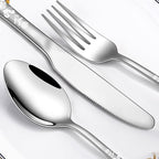 Skull Pattern Silverware Set for 8,OIULO 40-Piece Pirate Pirate Rose Flatware set,Skeleton Flower Bat Butterfly Unique Design,Mirror Polished Gothic tableware Knive Fork Spoon Halloween Party Gift