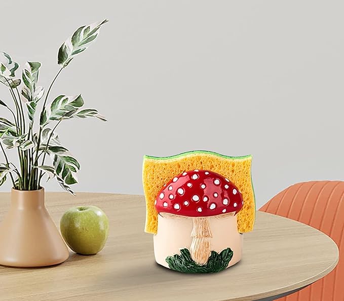 dgudgu Mushroom Kitchen Sponge Holder Red Ceramic Sponge Holder For Kitchen Sink Dish Caddy Decor For Sink Accessories