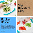 GORILLA GRIP BPA-Free Reversible Kitchen Cutting Board Set of 3, US Designed, Nonporous, Juice Grooves Catch Liquid, Slip Resistant Border, Dishwasher Safe Durable Large Food Chopping Boards Turquoise