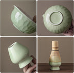 Clay&Fire Matcha Whisk Set, 9 pcs Ceramic Matcha Set, Gifts for Women,Matcha Bowl with Spout and Whisk, Matcha Kit for Matcha Lovers, Ideal Gift Christmas, Birthday, Anniversary(Pink) (Jade Green)
