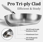 LOLYKITCH 8.5-12 Inch Tri-ply Stainless Steel Frying Pan Set,Skillets,Chef's Pan,Induction Cookware,Dishwasher and Oven Safe,Detachable Handle.