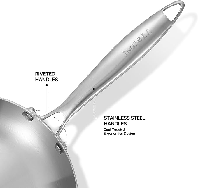Inqibee 8 Inch Stainless Steel Frying Pan with Lid, Tri-Ply Clad Small Skillet, Induction Ready & Compatible with All Cooktops, Oven and Dishwasher Safe, Non-Toxic PFOA-Free Cookware