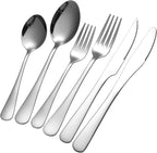 GPY 24-Piece Silverware Set with Steak Knives, Nickel Free 18/0 Stainless Steel Flatware Set Service for 4, Heavy Duty Eating Utensils with Mirror Polish, Dishwasher Safe for Home Kitchen & Restaurant